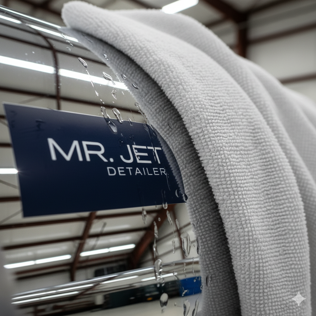 Close up of Mr. Jet Detailer ceramic coating application on aircraft